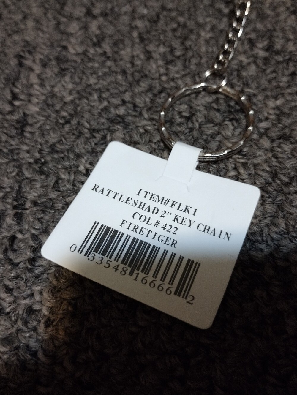Bass Pro Shops White Keychain Tag with Silver Ring